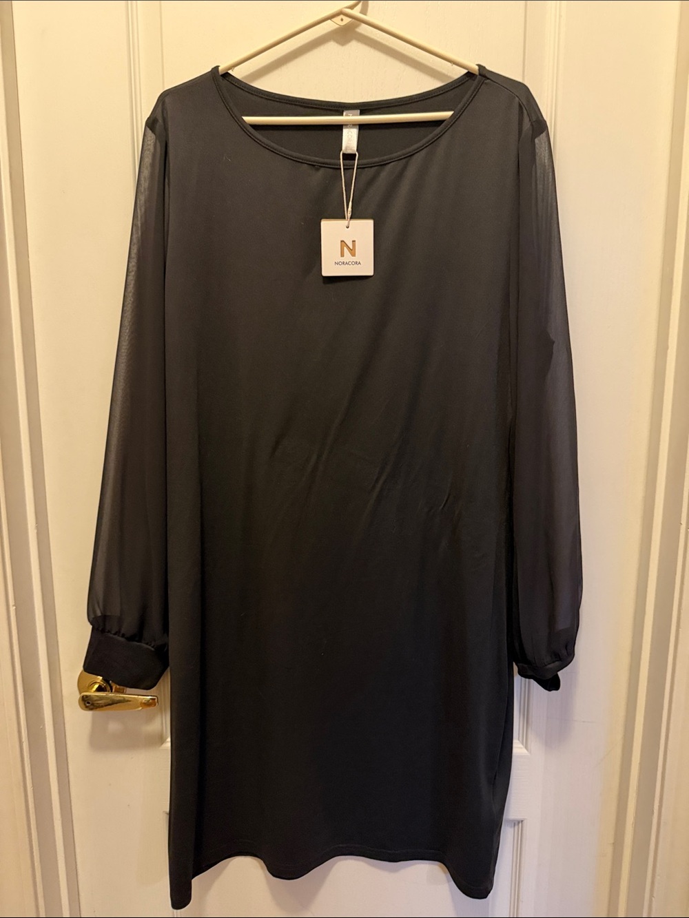 NORACORA Black Long-Sleeve Shift Dress XXL